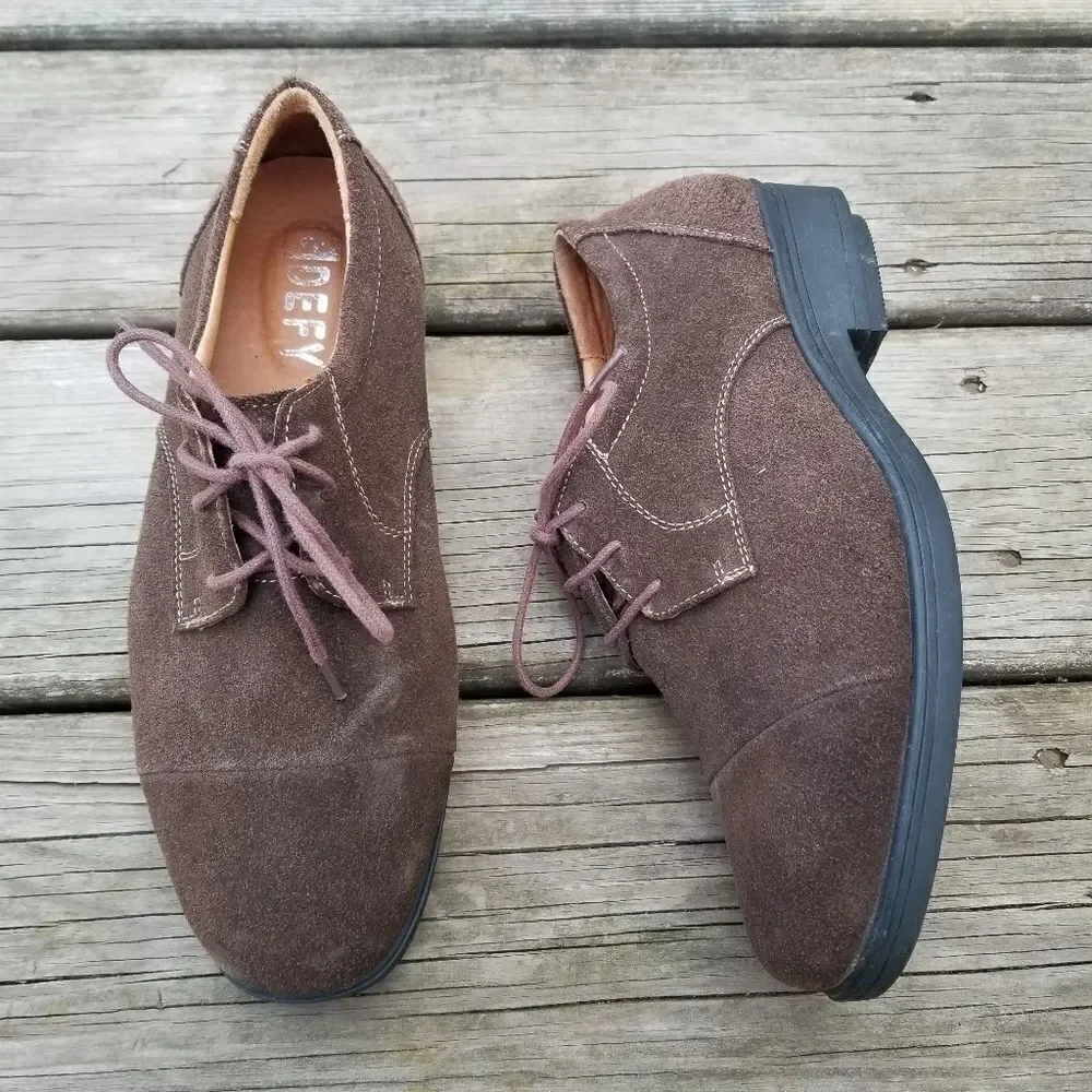 G defy Gravity Defyer Brown Suede Leather‎ Cap Toe Lace-up Oxfords Men's 7.5